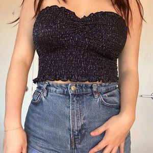 URBAN OUTFITTERS - Black sparkly ruched tube top (Size M - WORN TWICE)